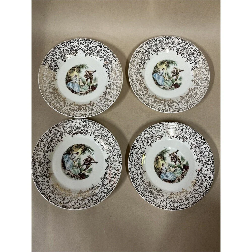 VTG American Limoges Triumph D'or Serenade 3 Cups &‎ 4 Saucers 22K Gold READ